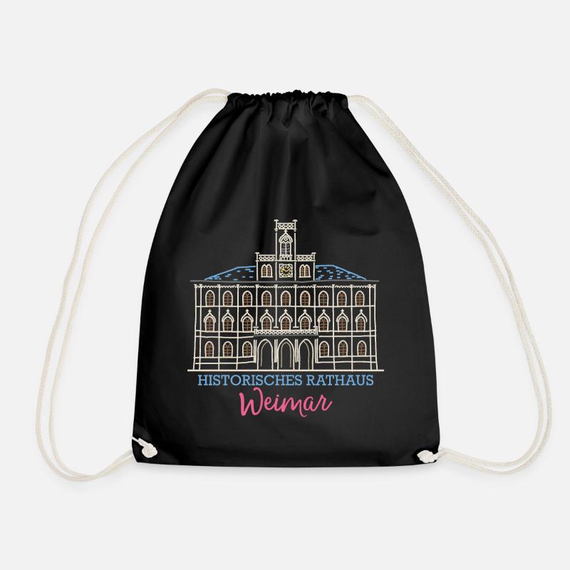 Weimar, historisches Rathaus, Strichzeichnung - Turnbeutel - Schwarz