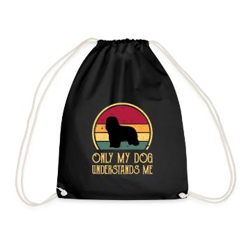 Briard Dog Lover Silhouette Vintage Sunset - Drawstring Bag - black - Front