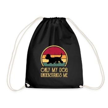 Dandie Dinmont Terrier Dog Silhouette Retro Sunset - Drawstring Bag - black - Front