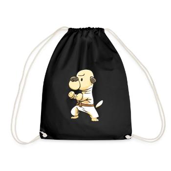 Cute Dog Knows Karate Cartoon Illustration - Drawstring Bag - black - Front