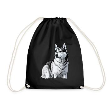 Nette Husky Hund Rasse Kopf Cartoon Illustration - Turnbeutel - Schwarz - Vorne