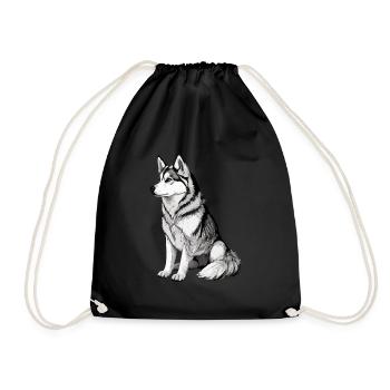 Nette Husky Hund Rasse Kopf Cartoon Illustration - Turnbeutel - Schwarz - Vorne
