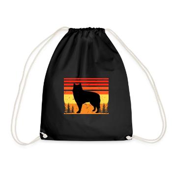 Alaskan Malamute Hundeliebhaber Silhouette Retro Sonnenuntergang - Turnbeutel - Schwarz - Vorne