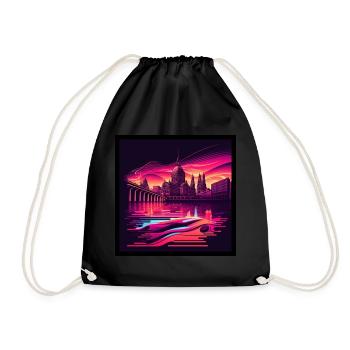 Skyline of Dresden in the evening light Vaporwave optics - Drawstring Bag - black - Front