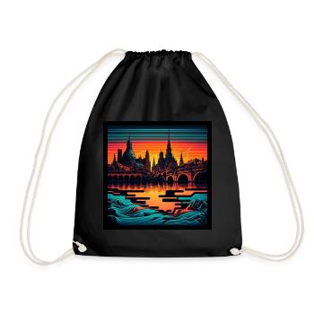 Skyline of Dresden in the evening light Vaporwave optics - Drawstring Bag - black - Front