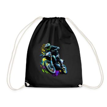 cool motocrosser in enduro style - Drawstring Bag - black - Front