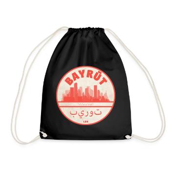 Beirut Skyline Rundlogo Rot - Turnbeutel - Schwarz - Vorne