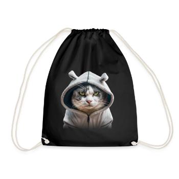 grimmige Katzte mit Hoodie - Turnbeutel - Schwarz - Vorne