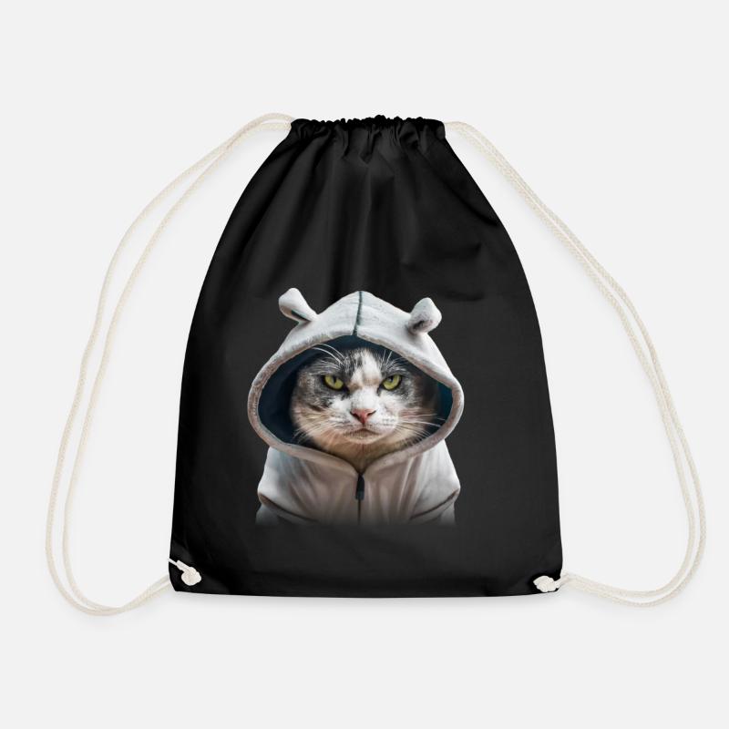 grimmige Katzte mit Hoodie - Turnbeutel - Schwarz