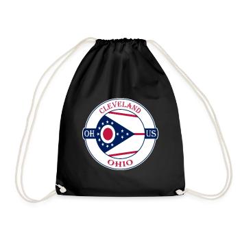 Cleveland Ohio Flag USA Travel Souvenir Badge - Drawstring Bag - black - Front