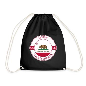 Irvine California Flag USA Travel Souvenir Badge - Drawstring Bag - black - Front