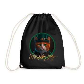 St Patrick's Day cat - Drawstring Bag - black - Front
