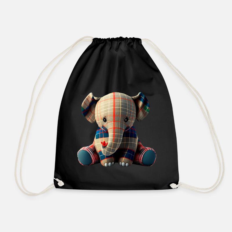 Stoff Elefant - Turnbeutel - Schwarz