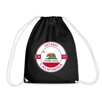 Ontario California Flag USA Travel Souvenir Badge - Drawstring Bag - black - Front
