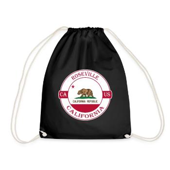 Roseville California Flag USA Souvenir Badge - Drawstring Bag - black - Front