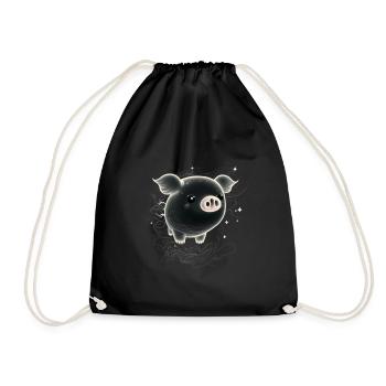 ghost pig black - Drawstring Bag - black - Front