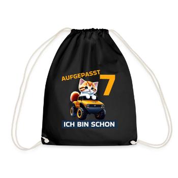 7. Geburtstag Katze auf Monstertruck 7 Jahre alt - Turnbeutel - Schwarz - Vorne