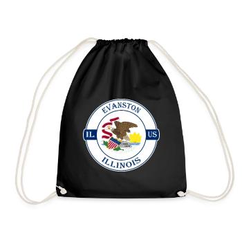 Evanston Illinois Flag USA Travel Souvenir Badge - Drawstring Bag - black - Front