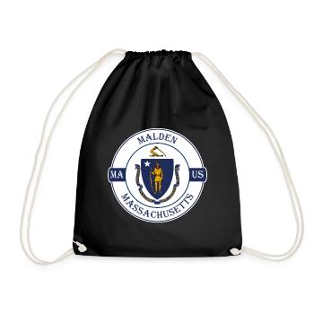 Malden Massachusetts Flag USA Souvenir Badge - Drawstring Bag - black - Front