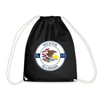 Decatur Illinois Flag USA Travel Souvenir Badge - Drawstring Bag - black - Front