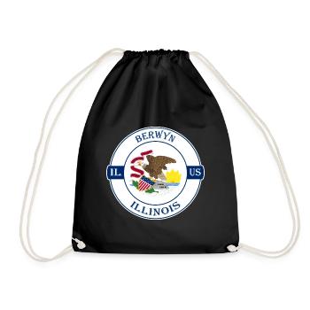 Berwyn Illinois Flag USA Travel Souvenir Badge - Drawstring Bag - black - Front