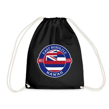 East Honolulu Hawaii Flag USA Souvenir Badge - Drawstring Bag - black - Front