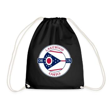Lakewood Ohio Flag USA Travel Souvenir Badge - Drawstring Bag - black - Front