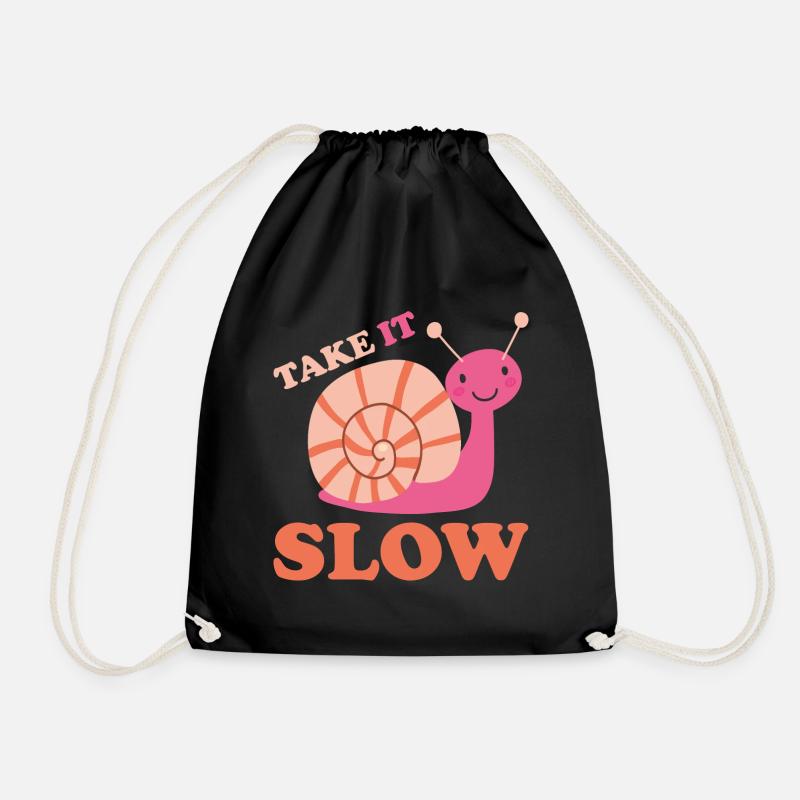 Take it Slow Snail - Drawstring Bag - black
