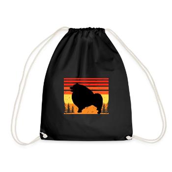 Keeshond Dog Lover Silhouette Vintage Sunset - Drawstring Bag - black - Front
