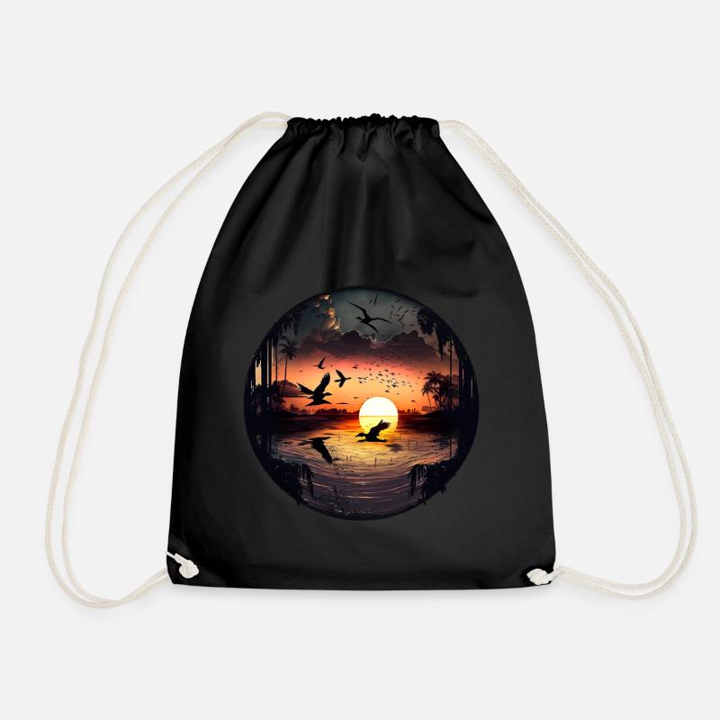 Romantic sunset over the water - Drawstring Bag - black