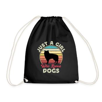 Alaskan Malamute Hundeliebhaber Silhouette Retro Sonnenuntergang - Turnbeutel - Schwarz - Vorne