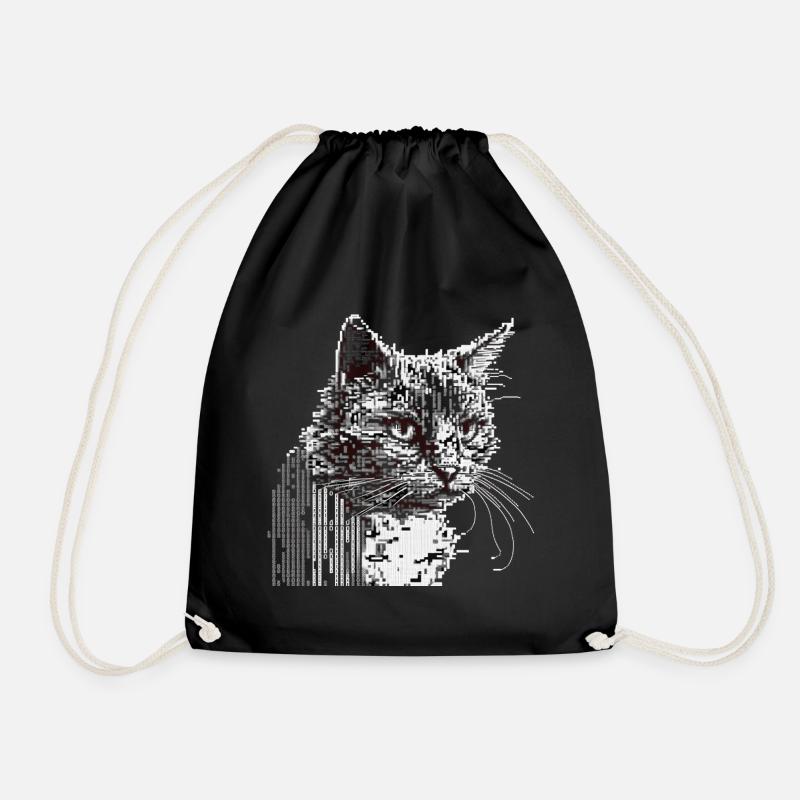 ASCII Cat - Drawstring Bag - black