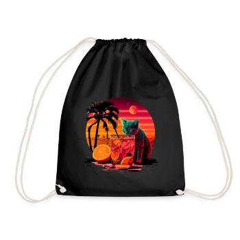 Funny cat drinks cocktail Cat lover - Drawstring Bag - black - Front