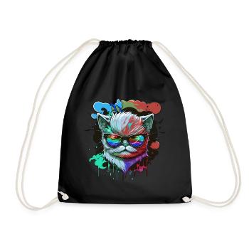 Evil cat with sunglasses Cat lovers - Drawstring Bag - black - Front