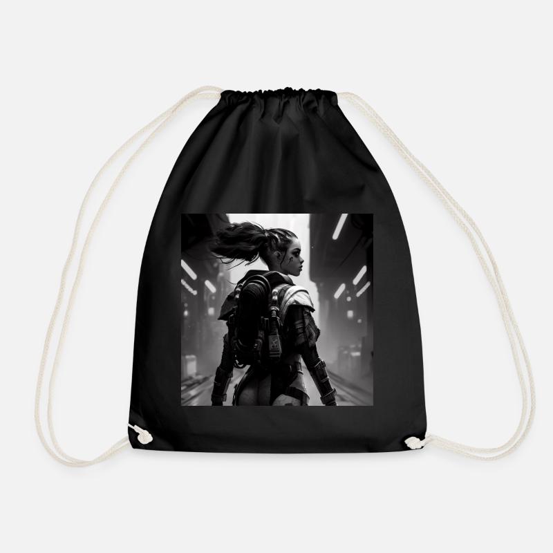 E-Girl, Sci-Fi, black and white - Drawstring Bag - black