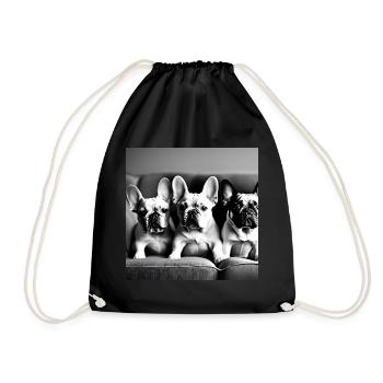 three little french bulldogs sitting on a sofa - Turnbeutel - Schwarz - Vorne