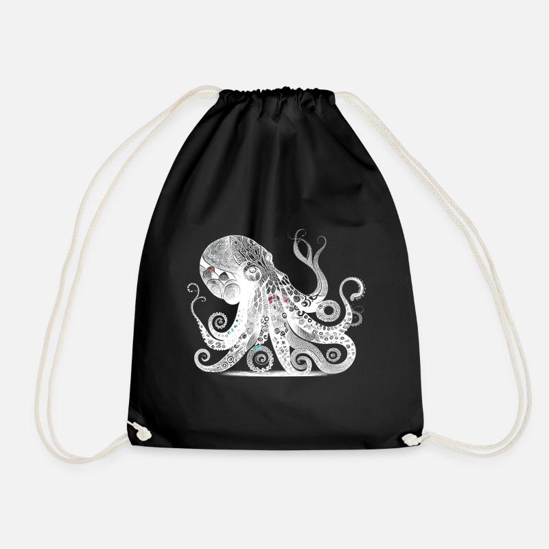 Cooles Oktopus Design mit Azteken Muster - Turnbeutel - Schwarz