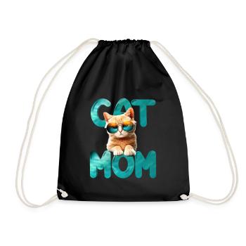 Cat mom - Drawstring Bag - black - Front