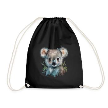 Koala Aquarell Laub - Turnbeutel - Schwarz - Vorne