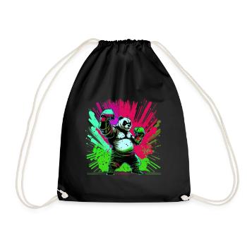 Cooler bunter Panda Boxer MMA Kampfsport - Turnbeutel - Schwarz - Vorne