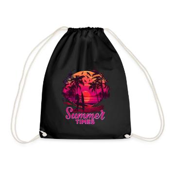 Retro Palm Sun Holiday Summer Times - Drawstring Bag - black - Front