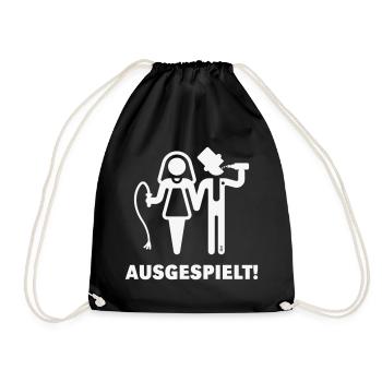 Ausgespielt! (JGA / Peitsche / Bier / White) - Turnbeutel - Schwarz - Vorne