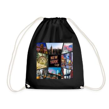 New York City USA America City Skyline Collage - Drawstring Bag - black - Front
