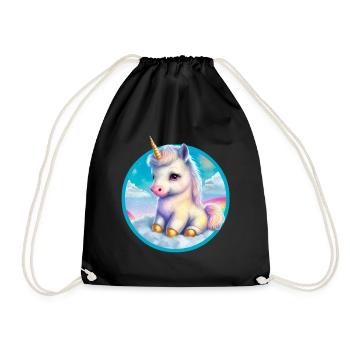 Seated baby unicorn in clouds - Drawstring Bag - black - Front