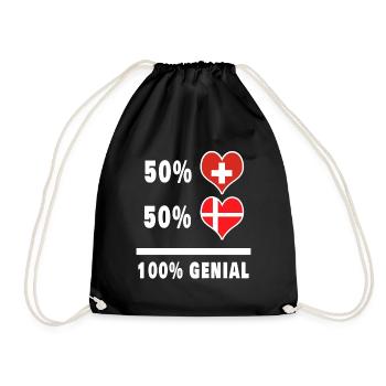 Dänemark und Schweiz 100% Genial Flagge - Turnbeutel - Schwarz - Vorne