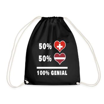 Latvia and Switzerland 100% Genial Flag - Drawstring Bag - black - Front