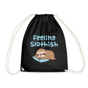Cute Sleeping Sloth Feeling Slothish - Drawstring Bag - black - Front