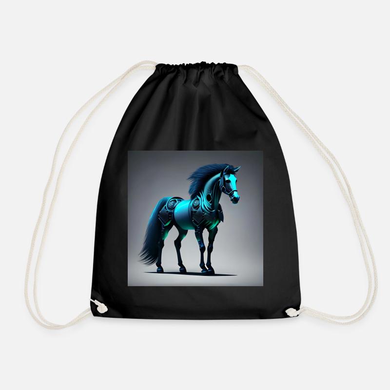 Blue Cyborg Horse - Drawstring Bag - black