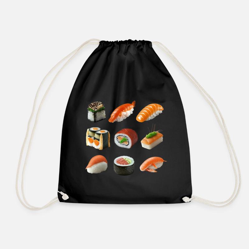 Unterschiedliche Sushi Variationen - Turnbeutel - Schwarz