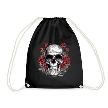 Cooler Hipster Totenkopf mit Brille und Rosen - Turnbeutel - Schwarz - Vorne